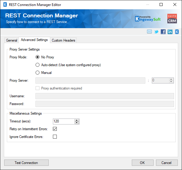 SSIS SuiteCRM Connection Manager - Advanced Settings